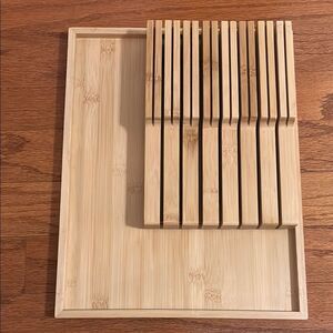 Bamboo knife drawer organizer insert w/open space for sharpener/other knives